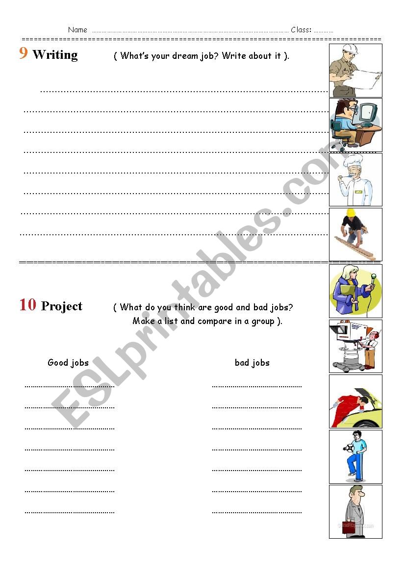 jobs writing worksheet