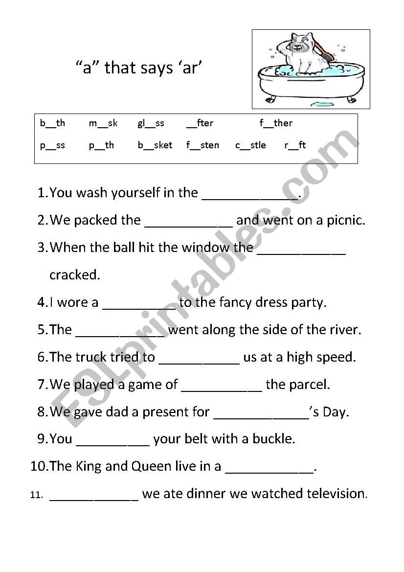 a as in bath worksheet