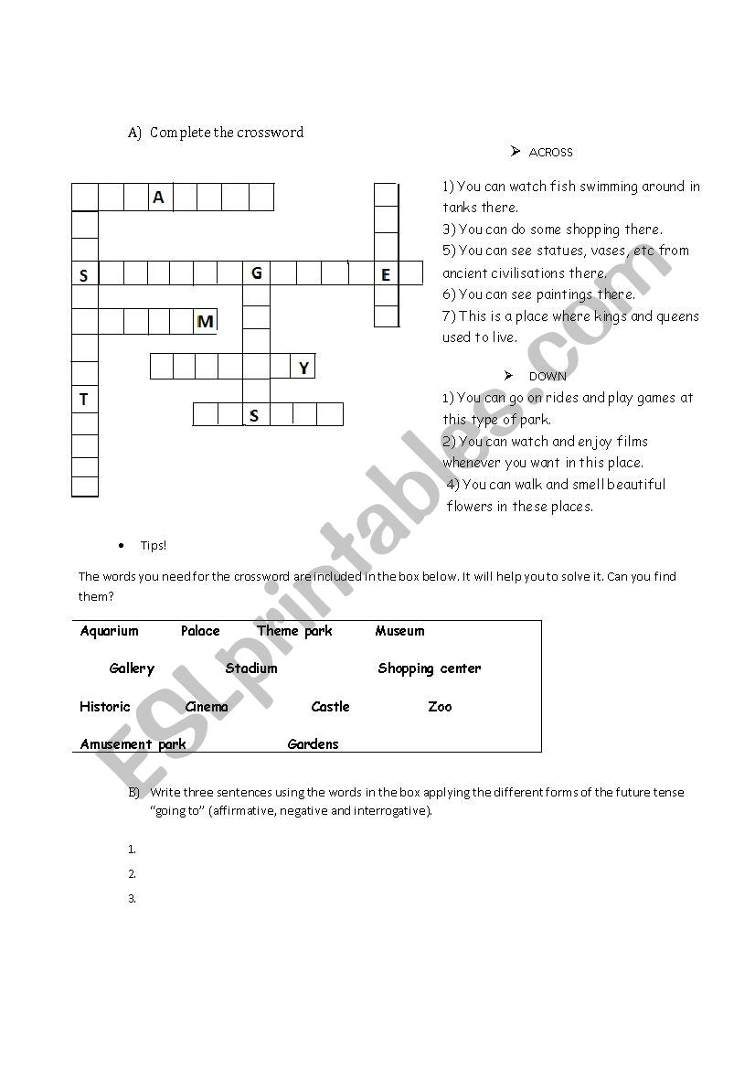 places and activities worksheet