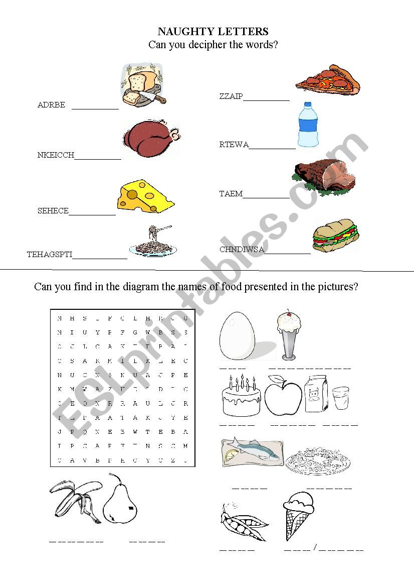 naughty letters - food worksheet