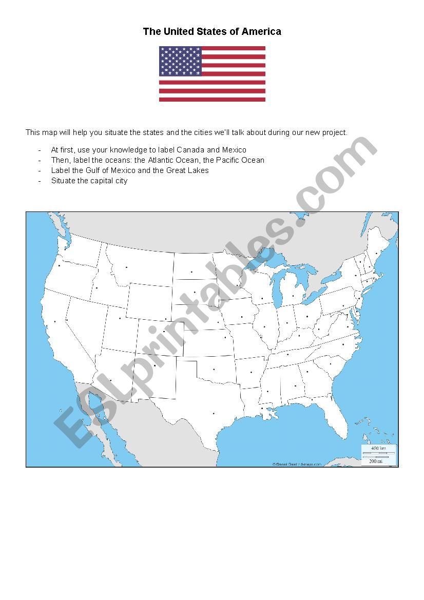 Map of the USA worksheet