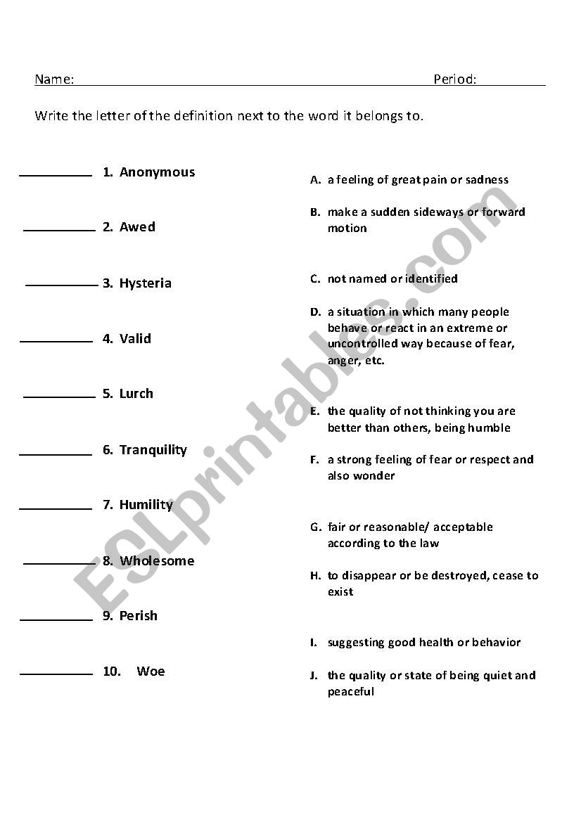 Vocabulary Set 1 Quiz worksheet