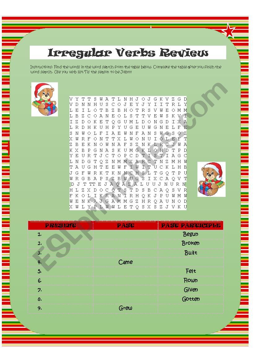 Irregular Verb Review. Xmas Theme