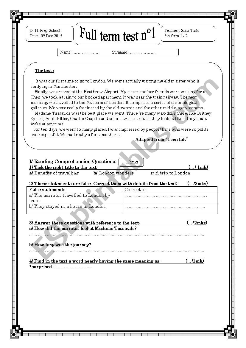 Quiz n°1 cs - p2 worksheet