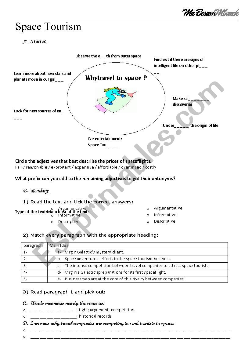 Space Tourism - Reading worksheet