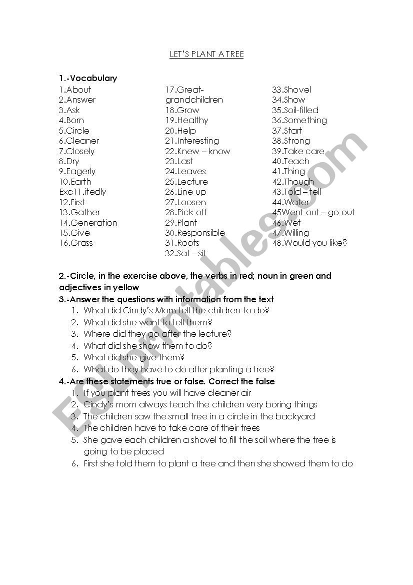 let´s plant a tree - ESL worksheet by natacheta