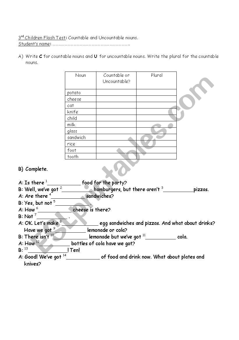 Flash tests worksheet