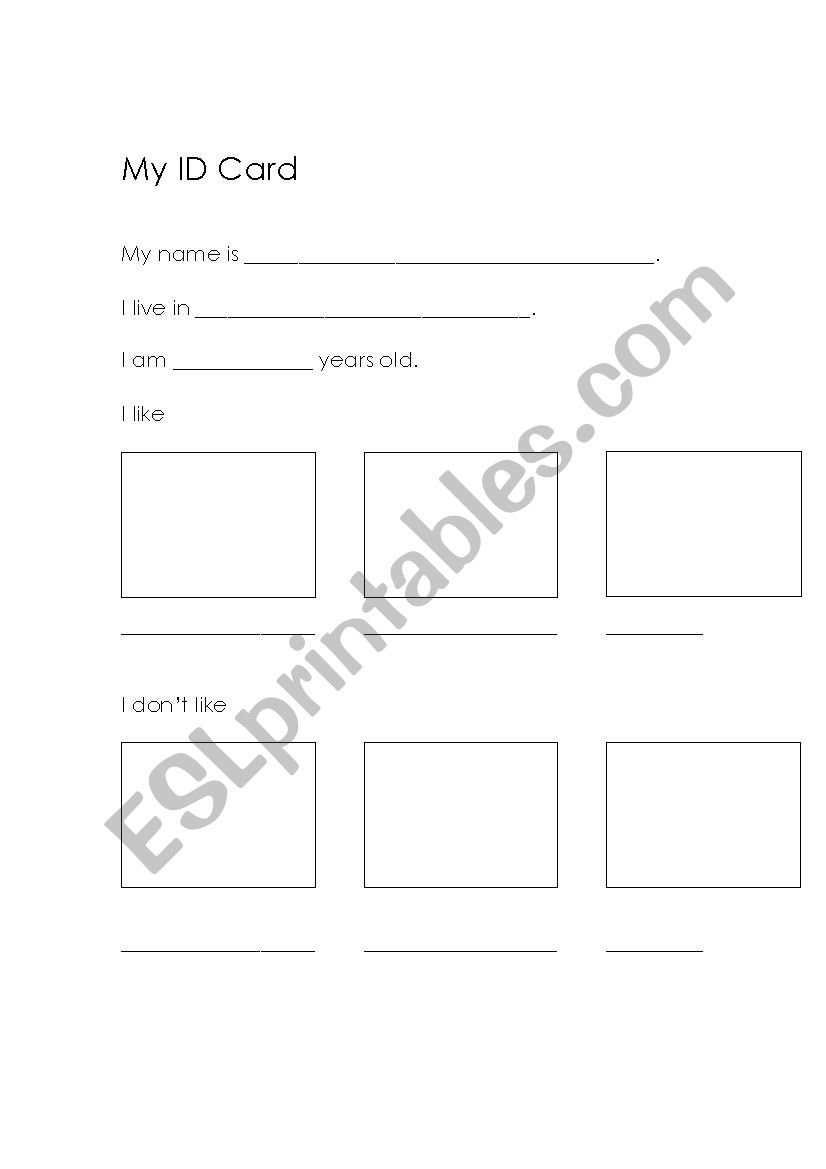 My ID Card worksheet