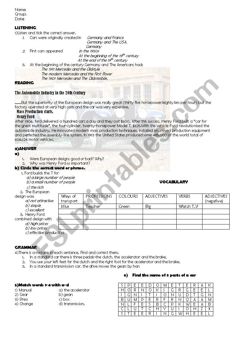 HENRY FORD TEST  worksheet