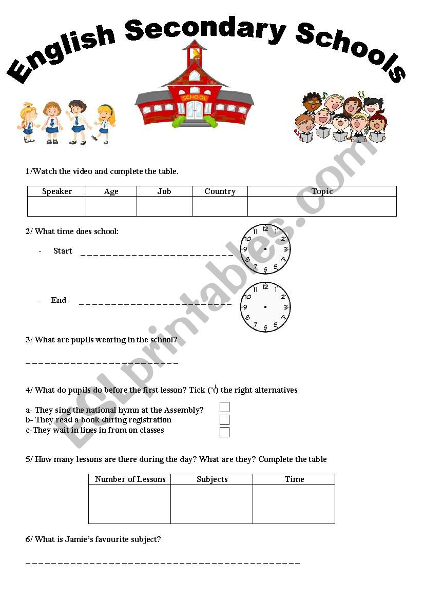 Third Hour Activity 8th Form Basic Education- English Secondary Schools