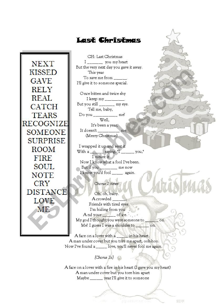 Last Christmas missing words worksheet