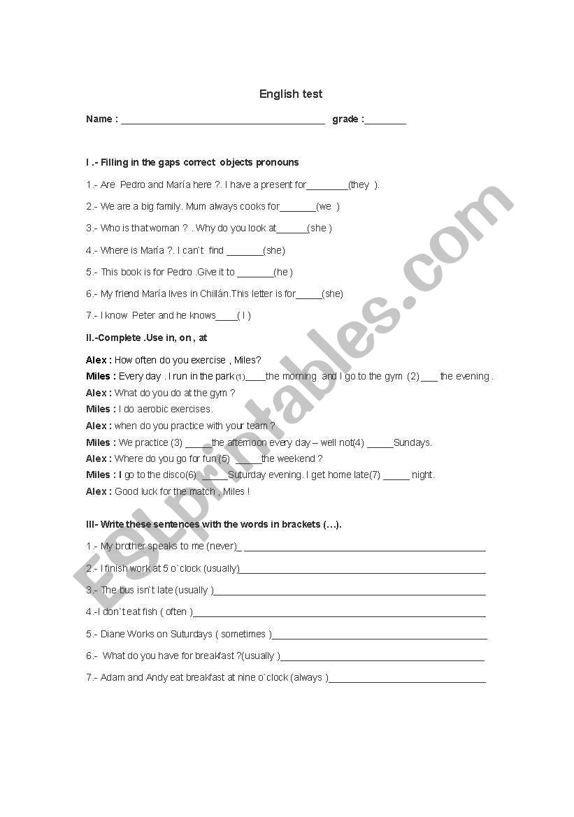 test worksheet