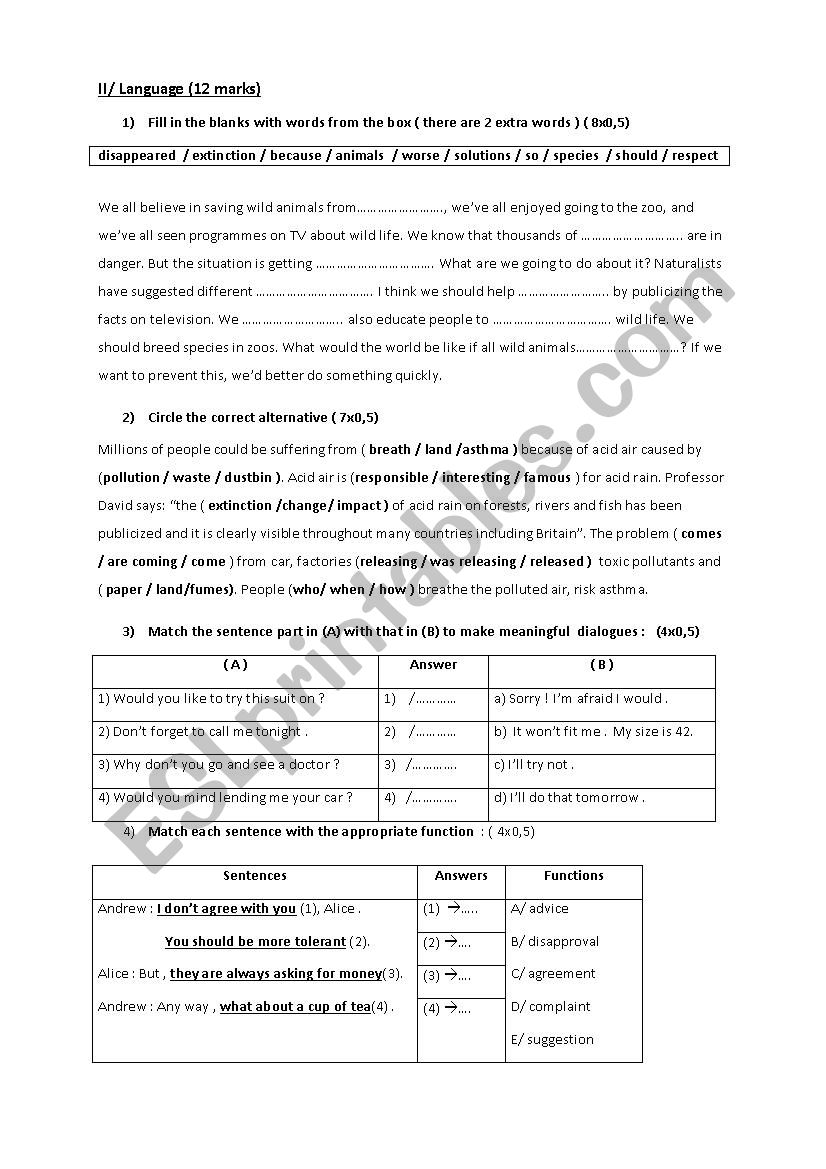 language part  worksheet