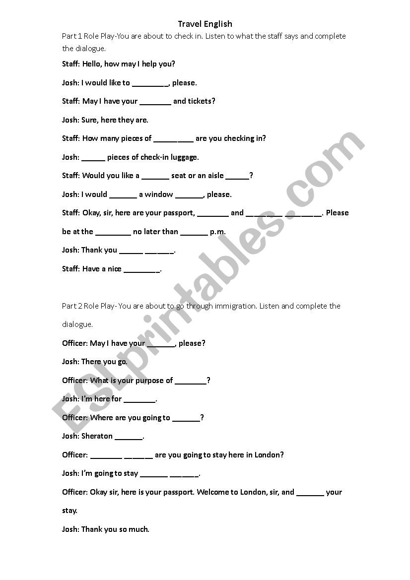 Travel English worksheet