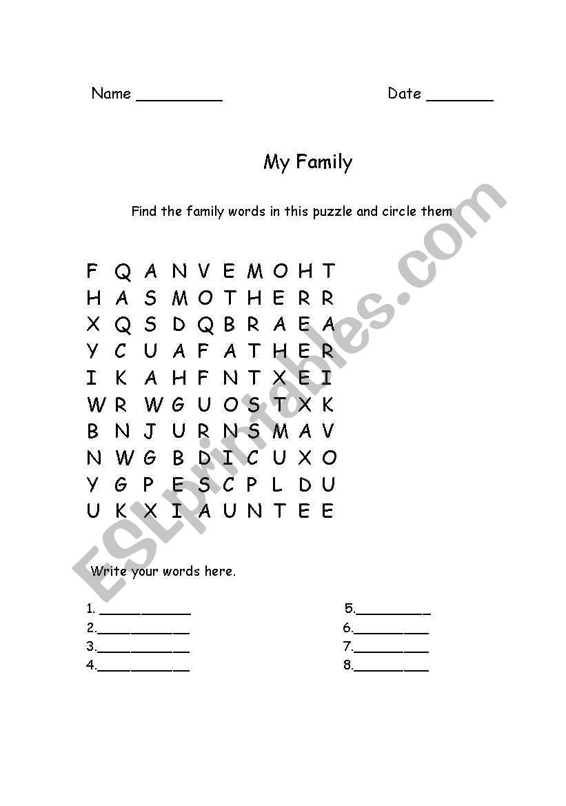 My Family worksheet