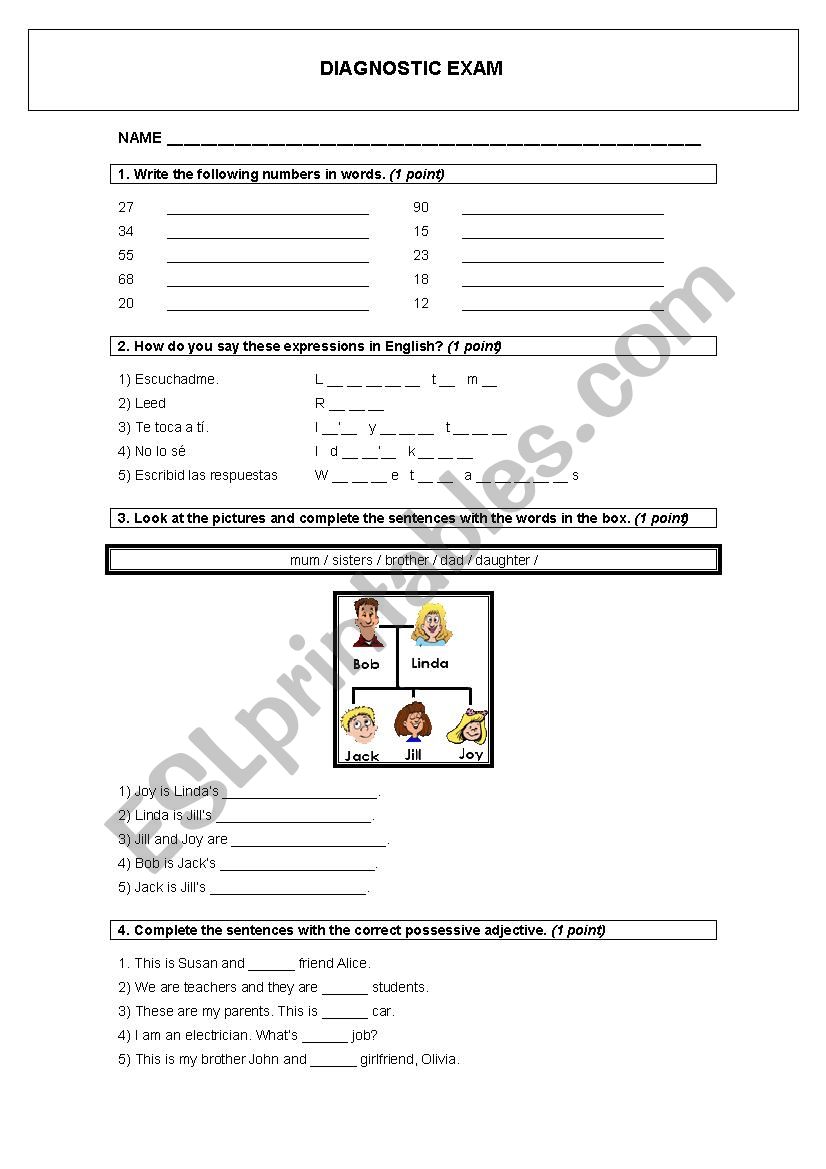 Diagnostic Exam worksheet