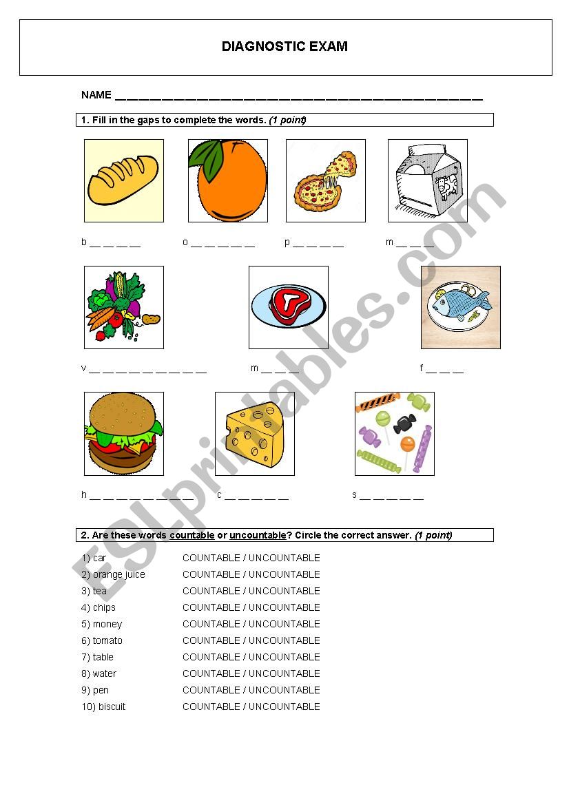 Diagnostic Exam 2 worksheet