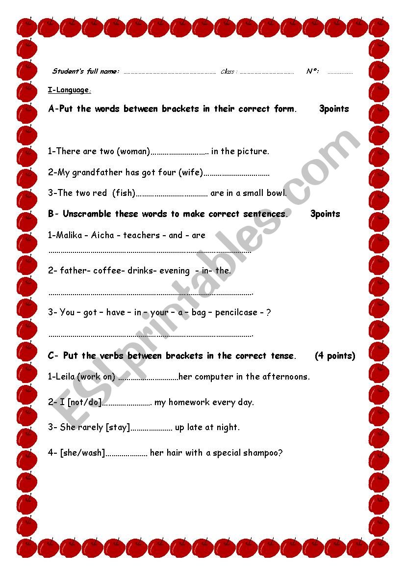 language test worksheet