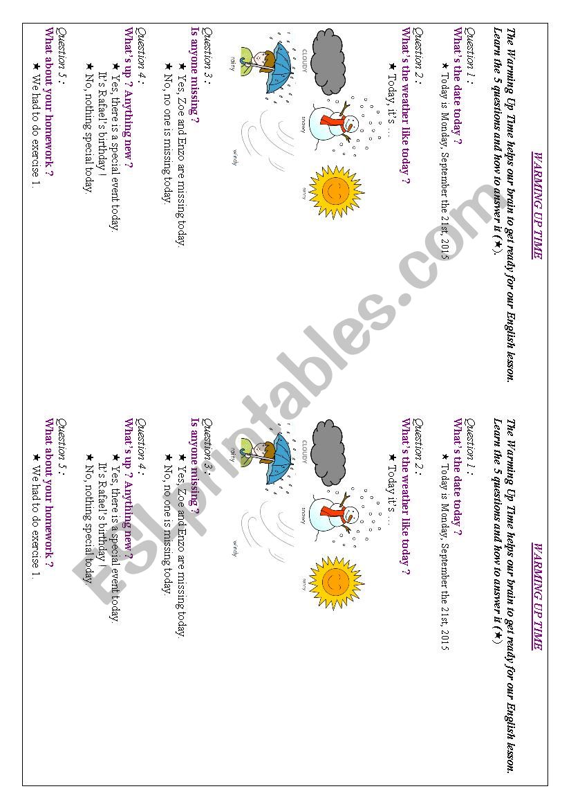 Warming Up Time ! worksheet