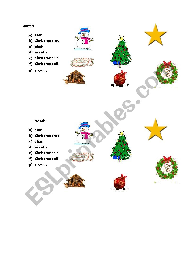 Christmas matching worksheet