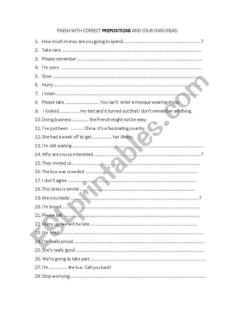 Prepositions  worksheet