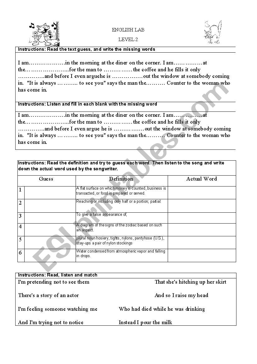 tom s dinner work sheet esl worksheet by angelgaby81