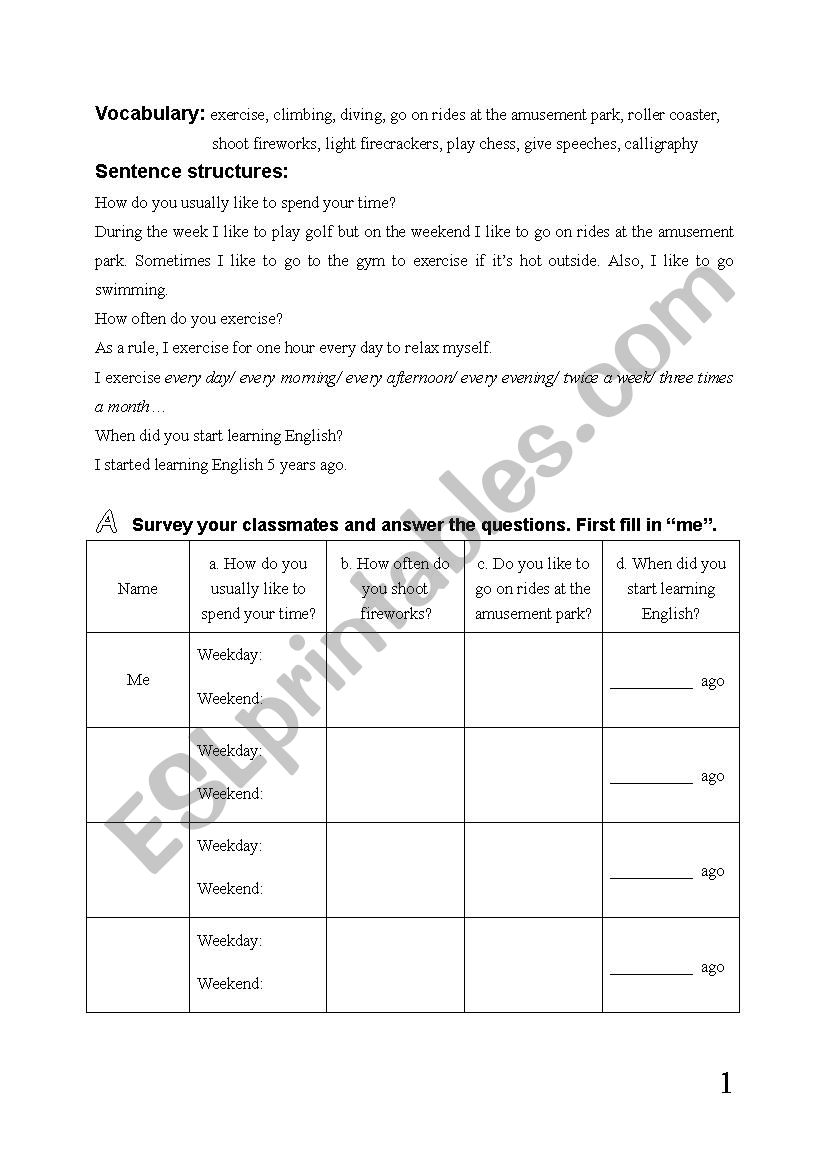 Spare Time worksheet