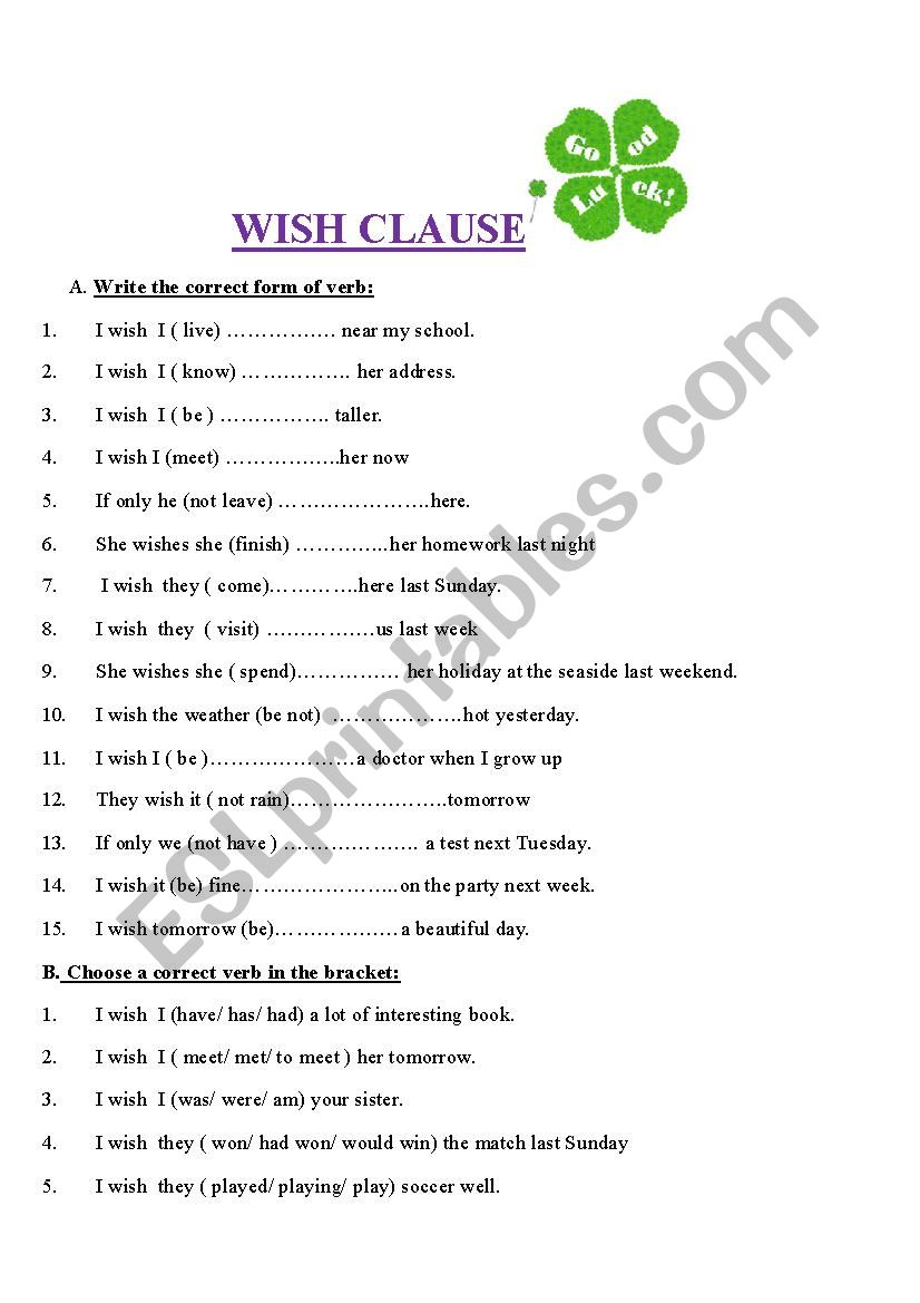 exercise-for-wish-esl-worksheet-by-ducluong1991