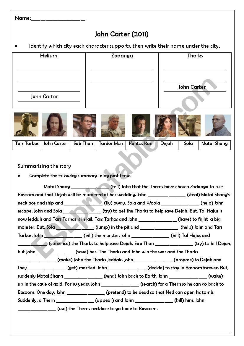 John Carter of Mars Discussion Worksheet Pt.4