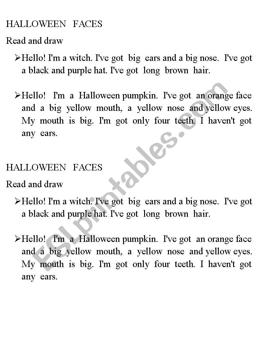 Halloween faces worksheet