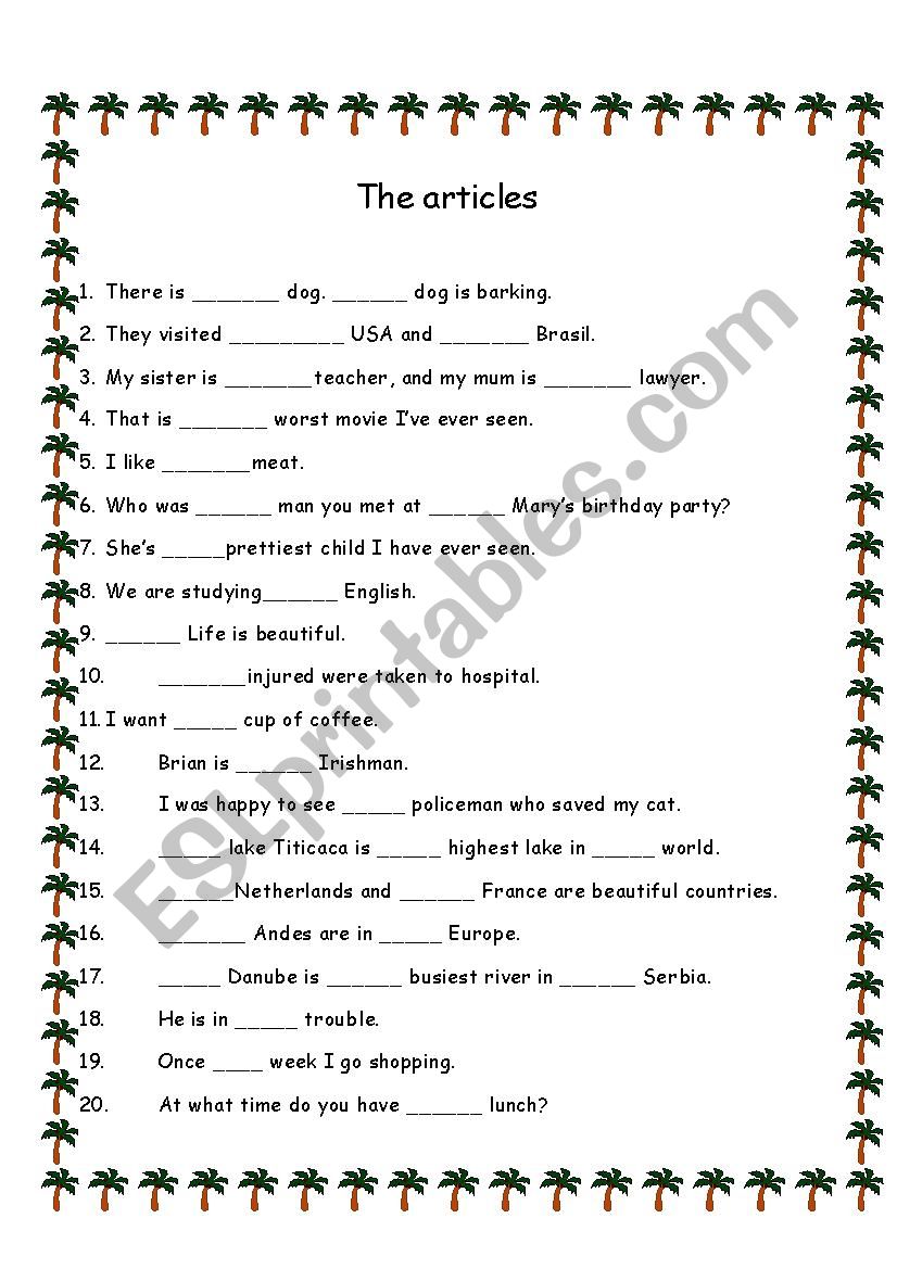 The articles worksheet