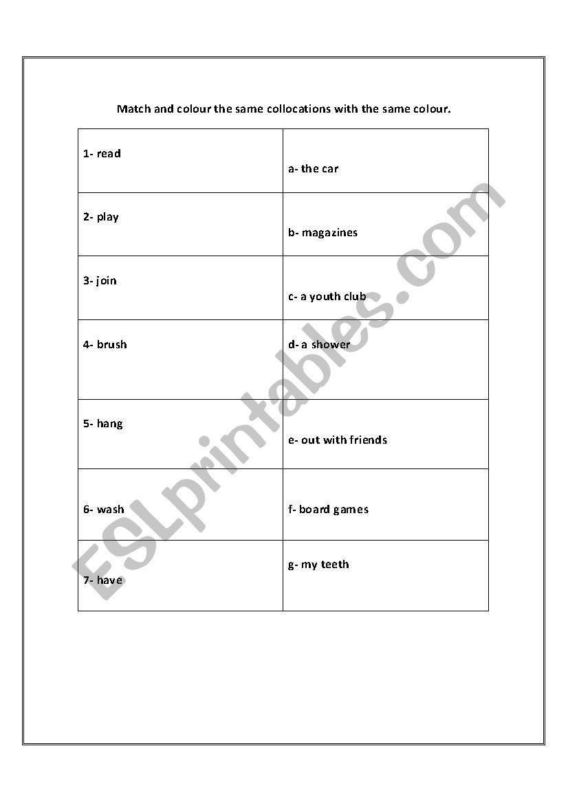 Match and colour worksheet