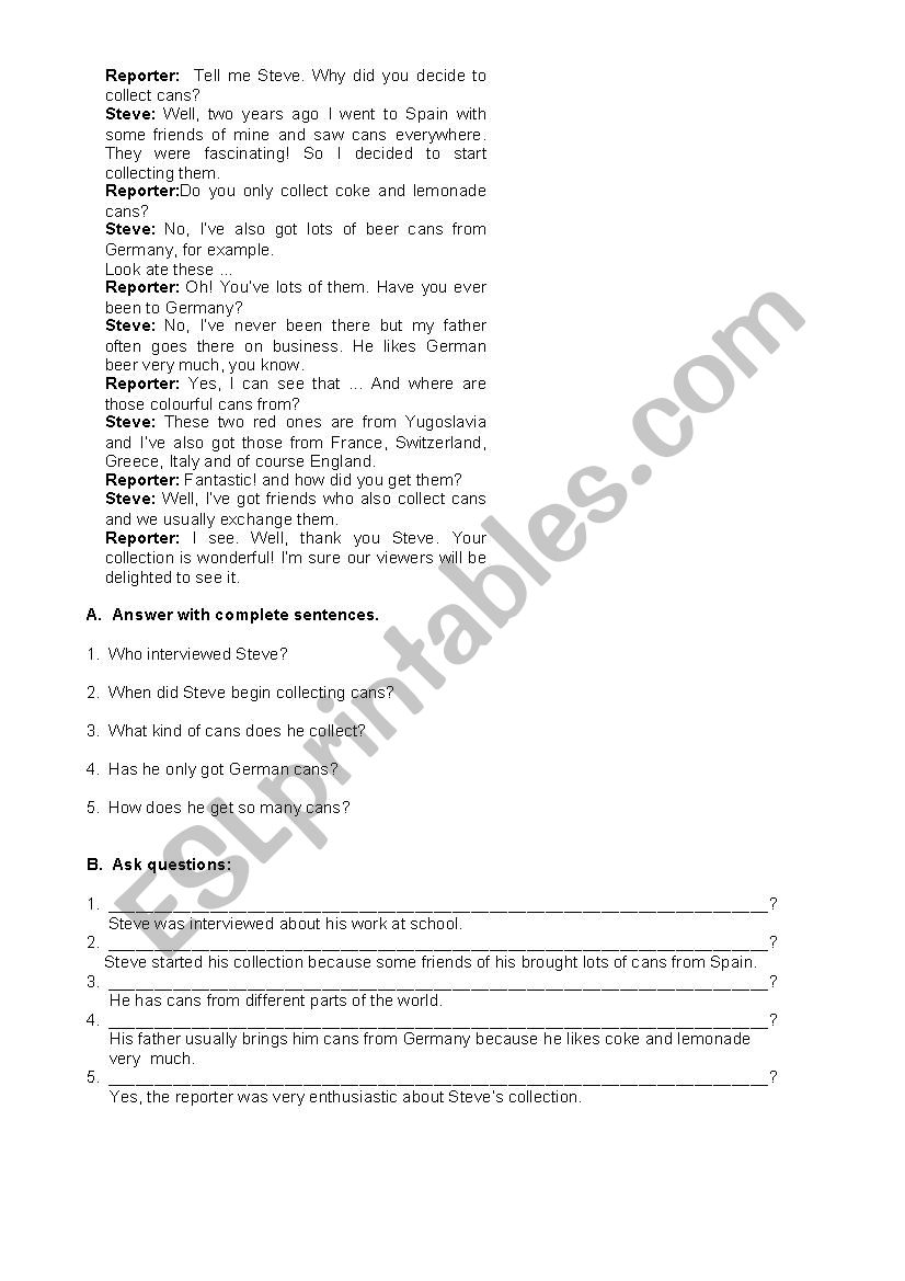 interview with can collector worksheet