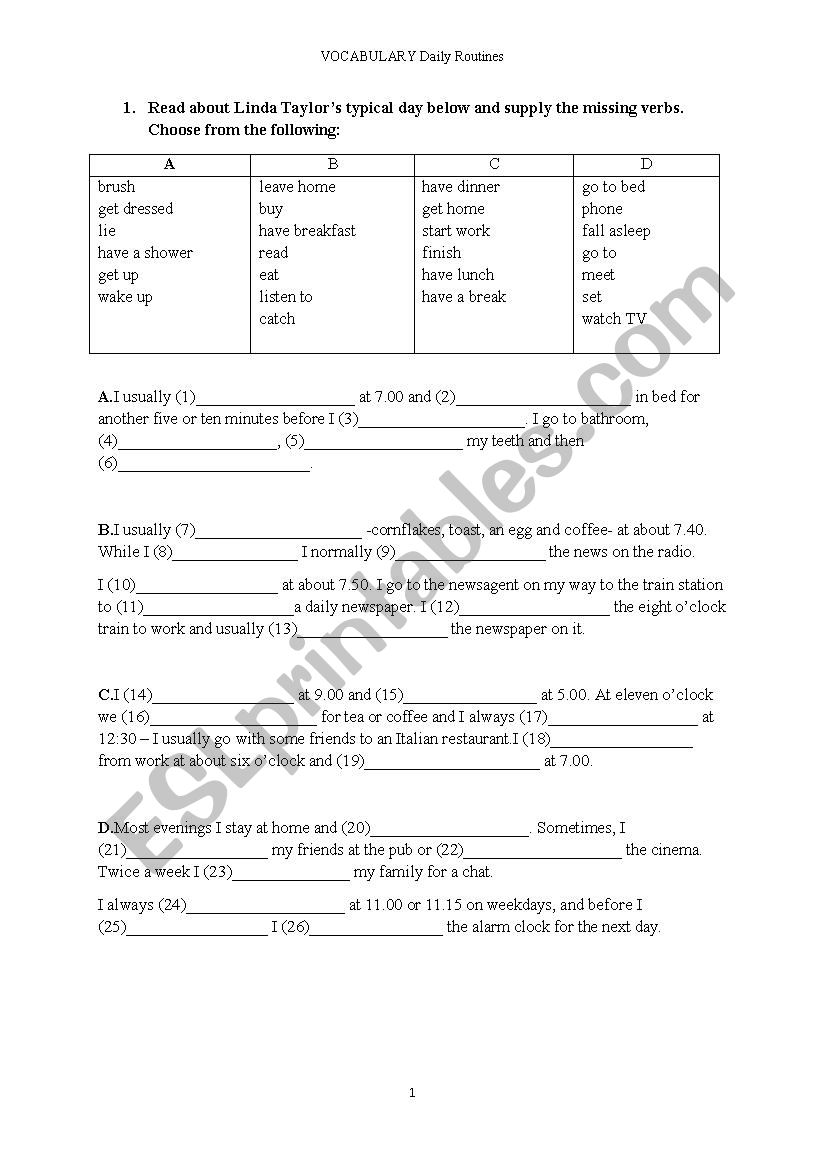 Daily Routines worksheet