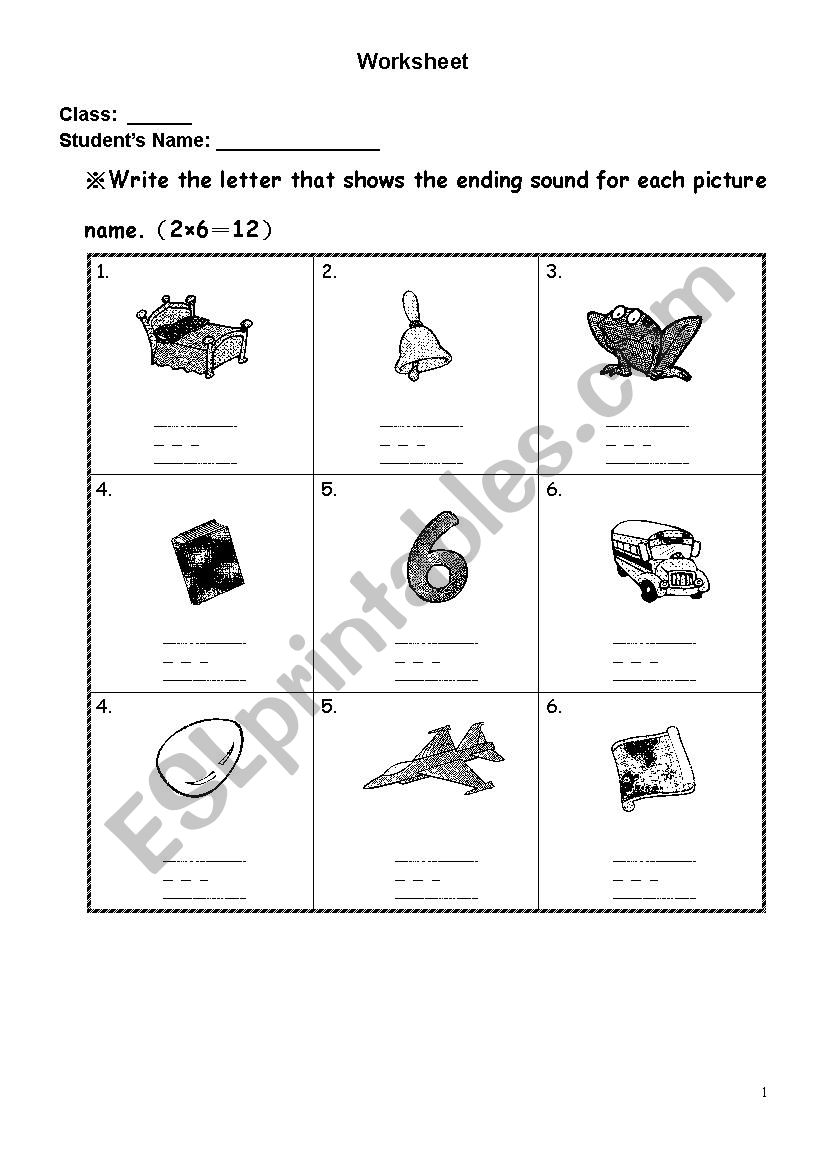 Phonics worksheet of ending sounds