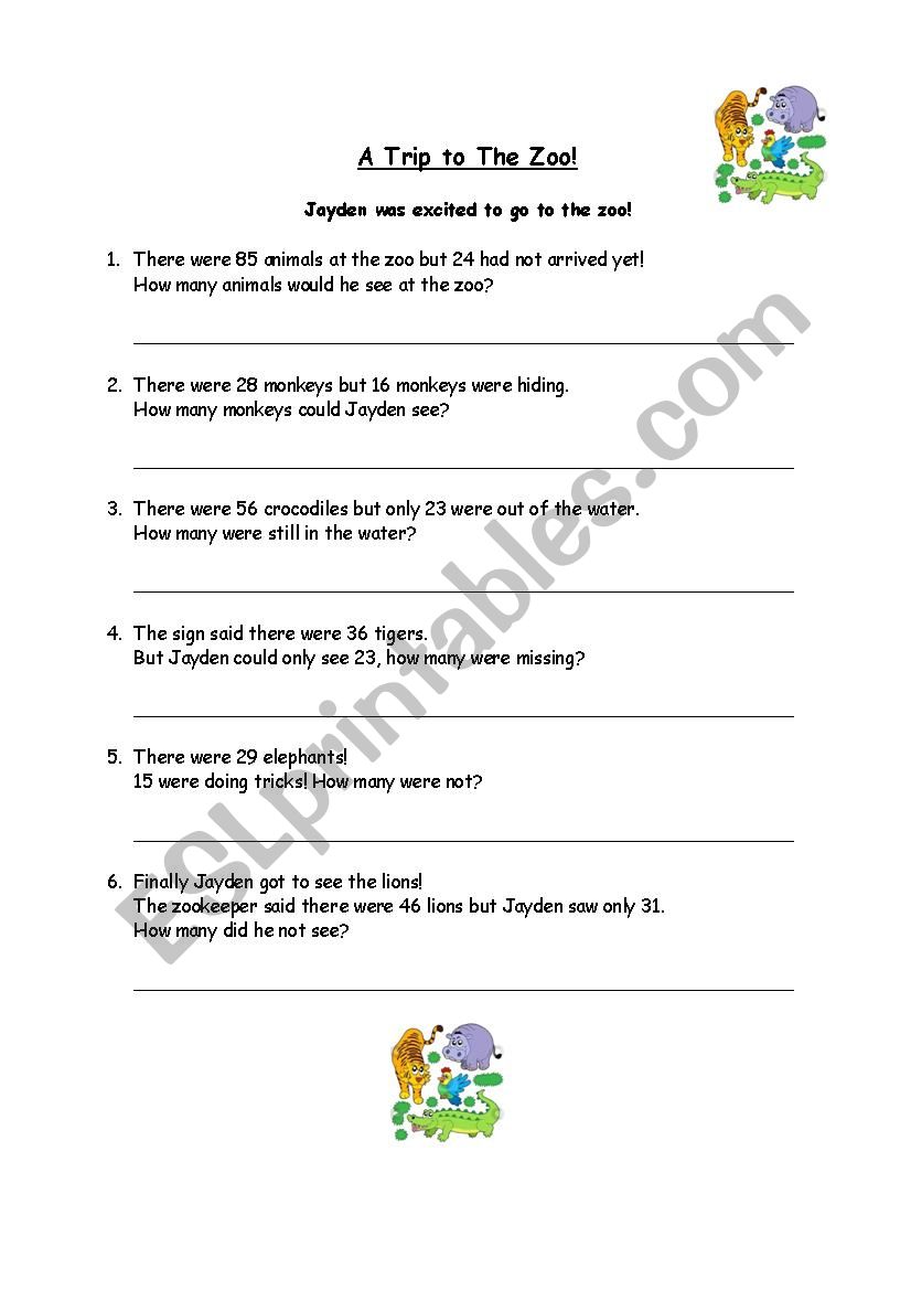 A Trip to The Zoo - Word Problems