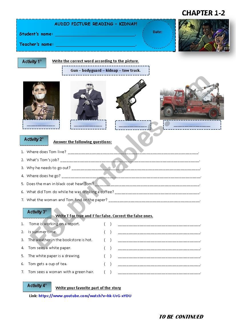 KIDNAP STORY-READING worksheet