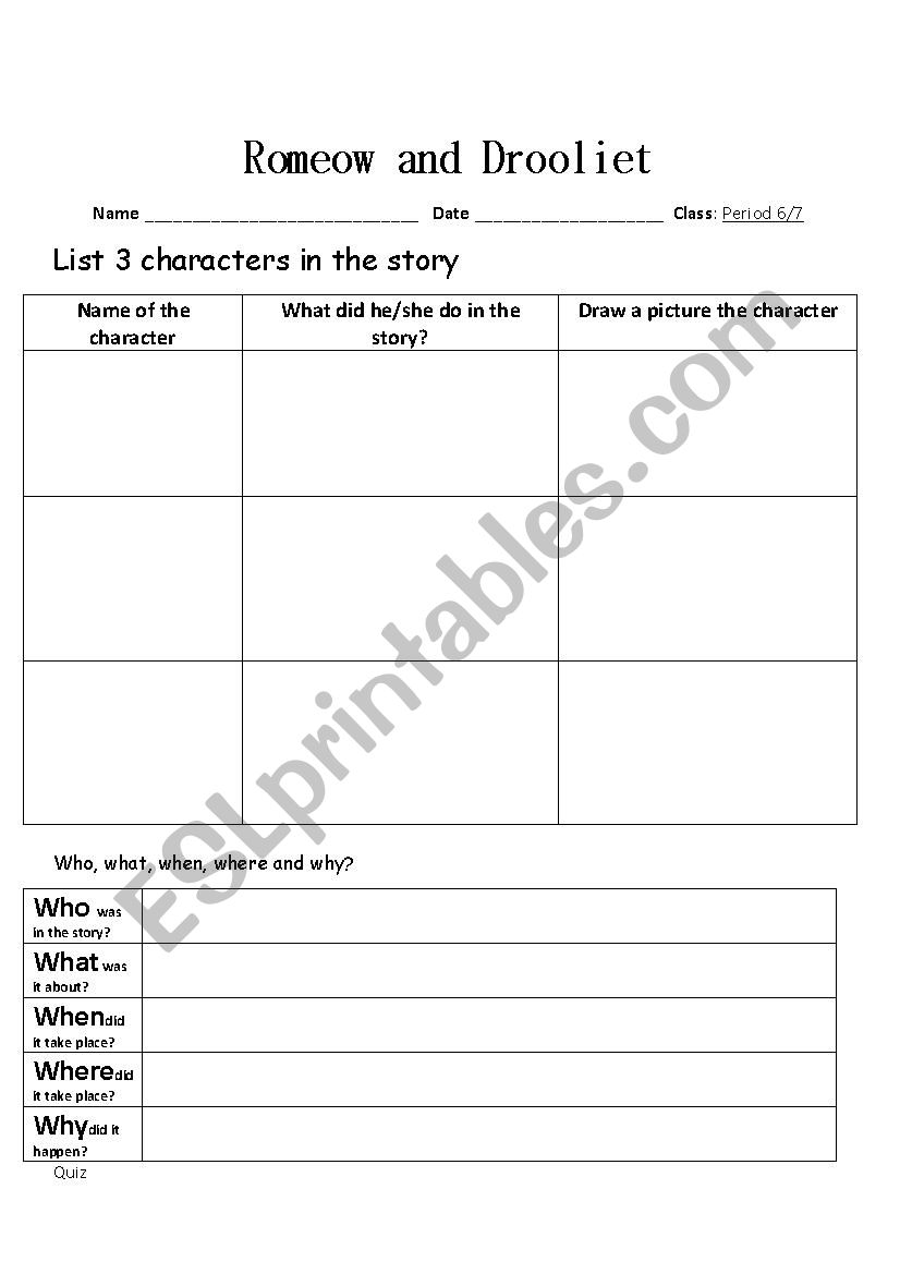 Romeow and Droilette worksheet