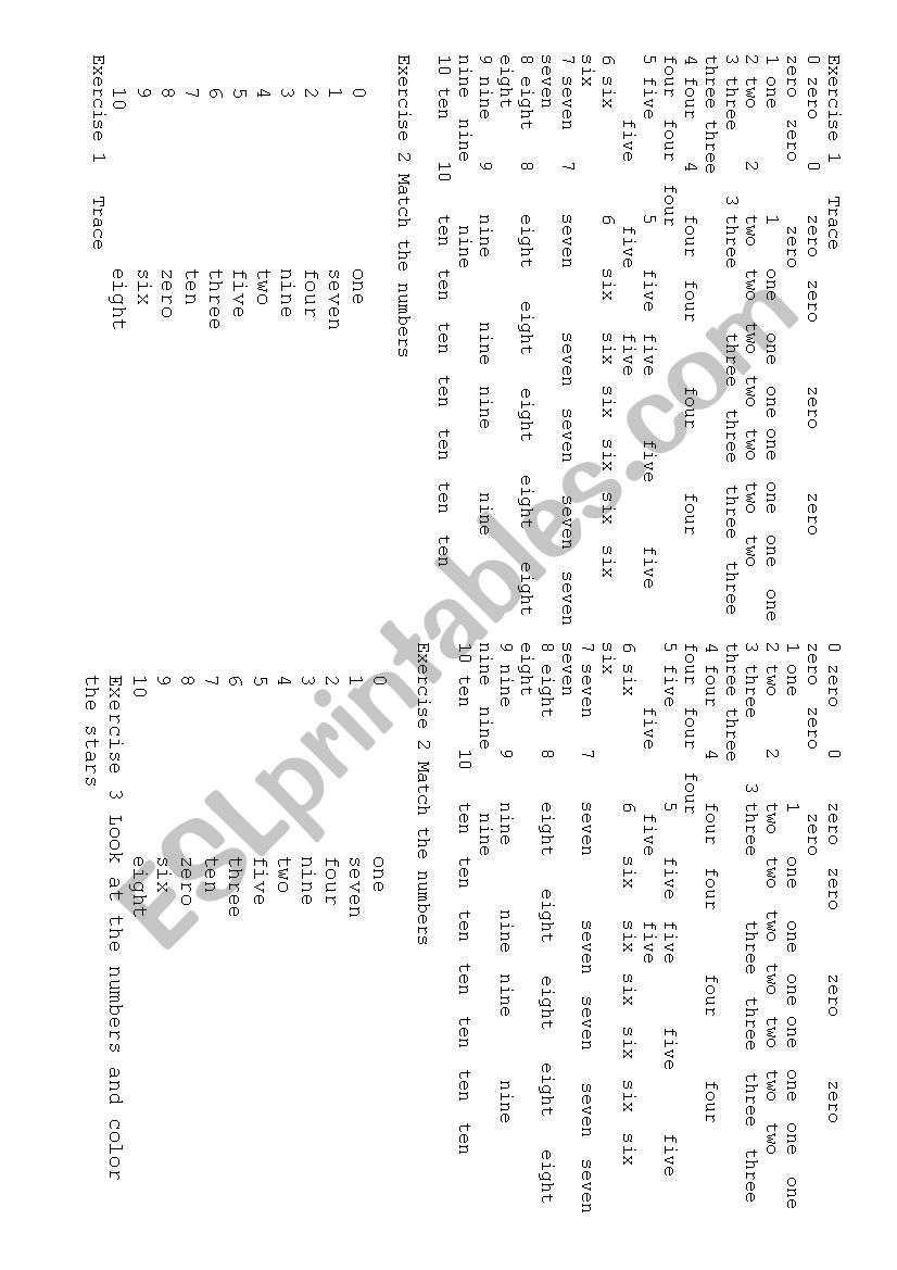 Numbers 0-10 worksheet