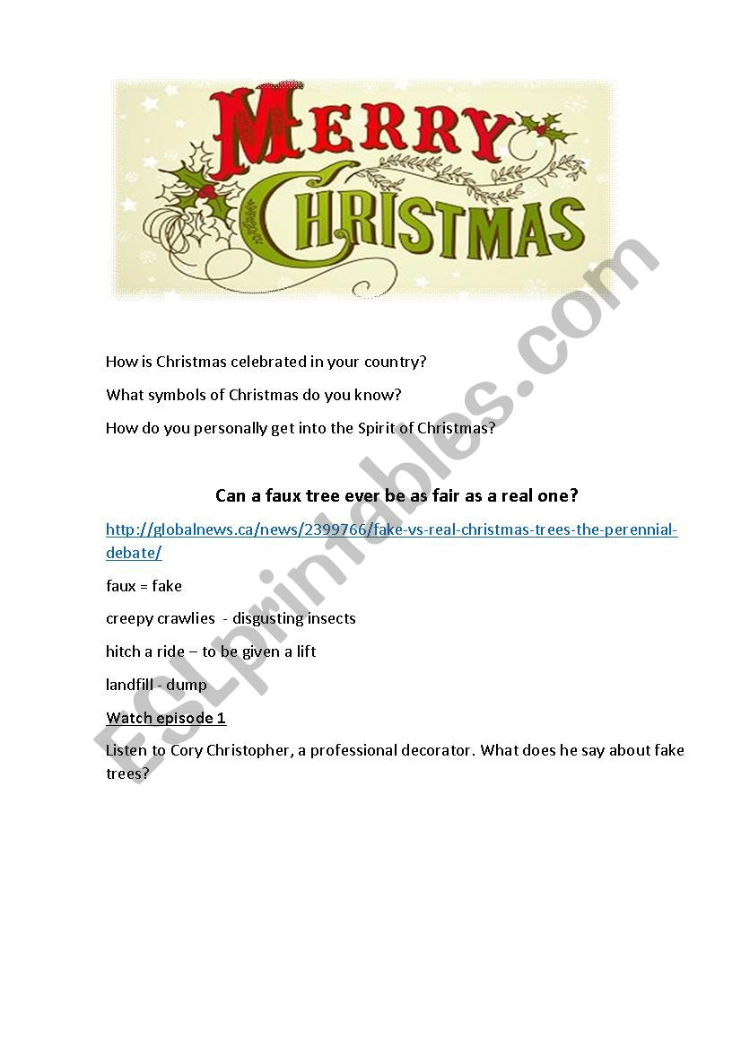 Faux vs Real Christmas trees worksheet