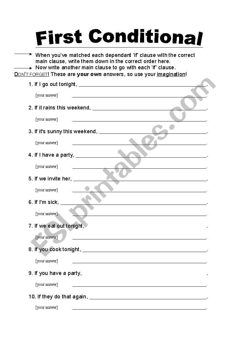 First Conditional Worksheet ESL Worksheet By Capetown