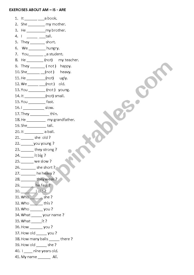 am is are elementary exercises esl worksheet by nsrngnr