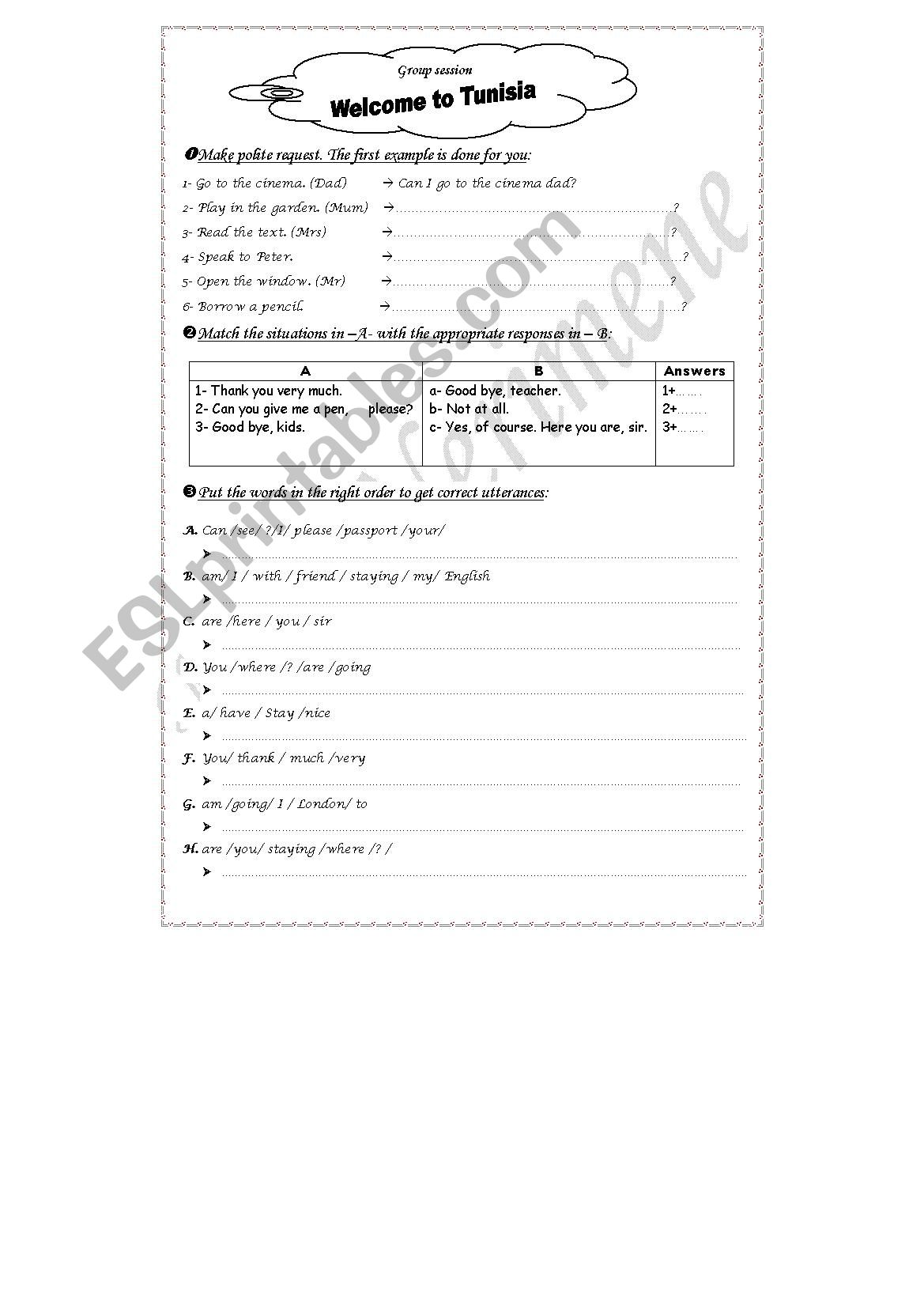 Welcome ToTunisia worksheet