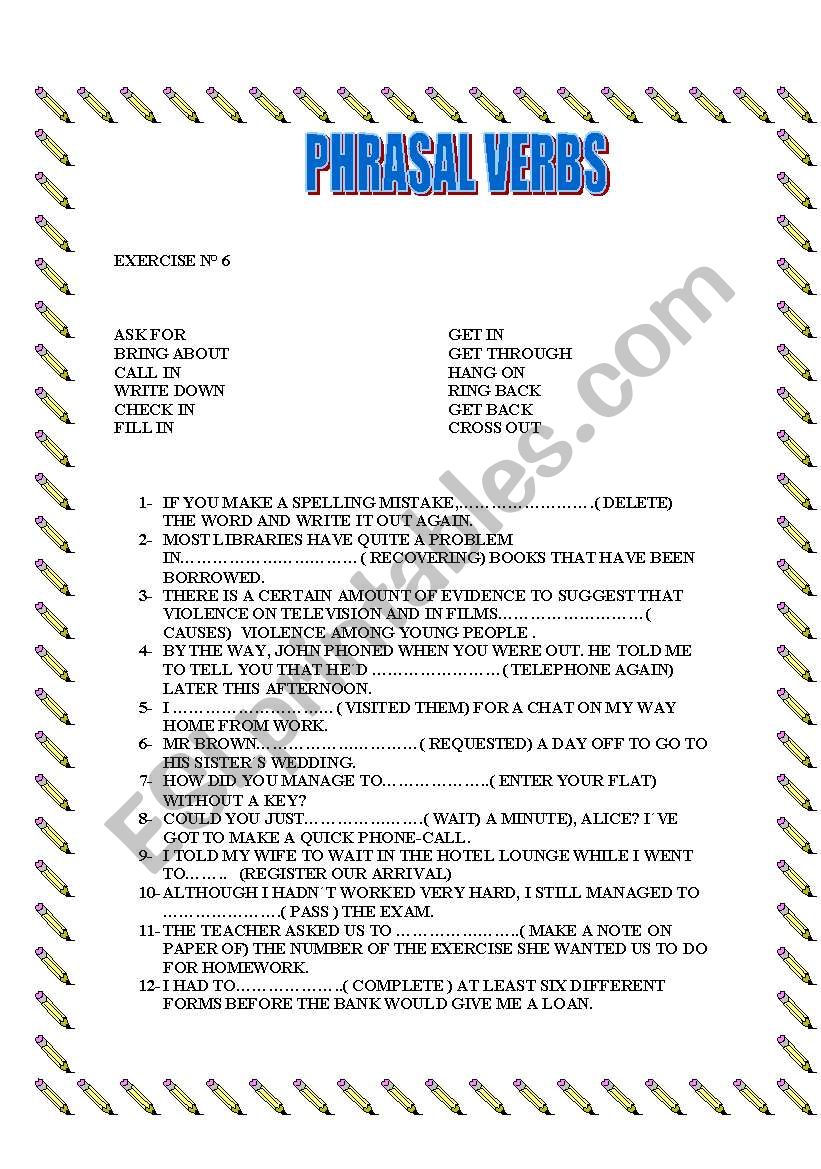 PHASAL VERBS N 6 ( With Key) worksheet