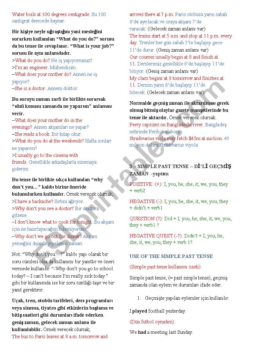 Verbs Chart Esl Worksheet By Jassy1974