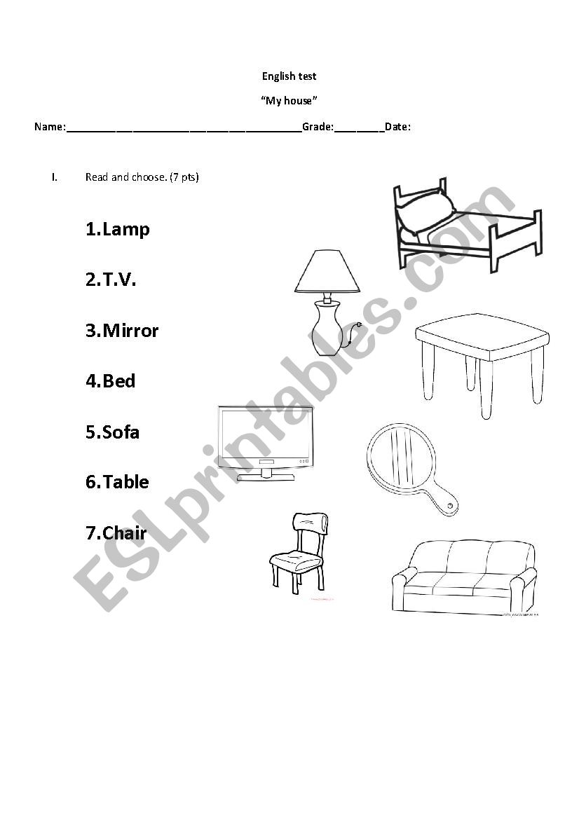 Parts of the house test - ESL worksheet by claudiasanchez