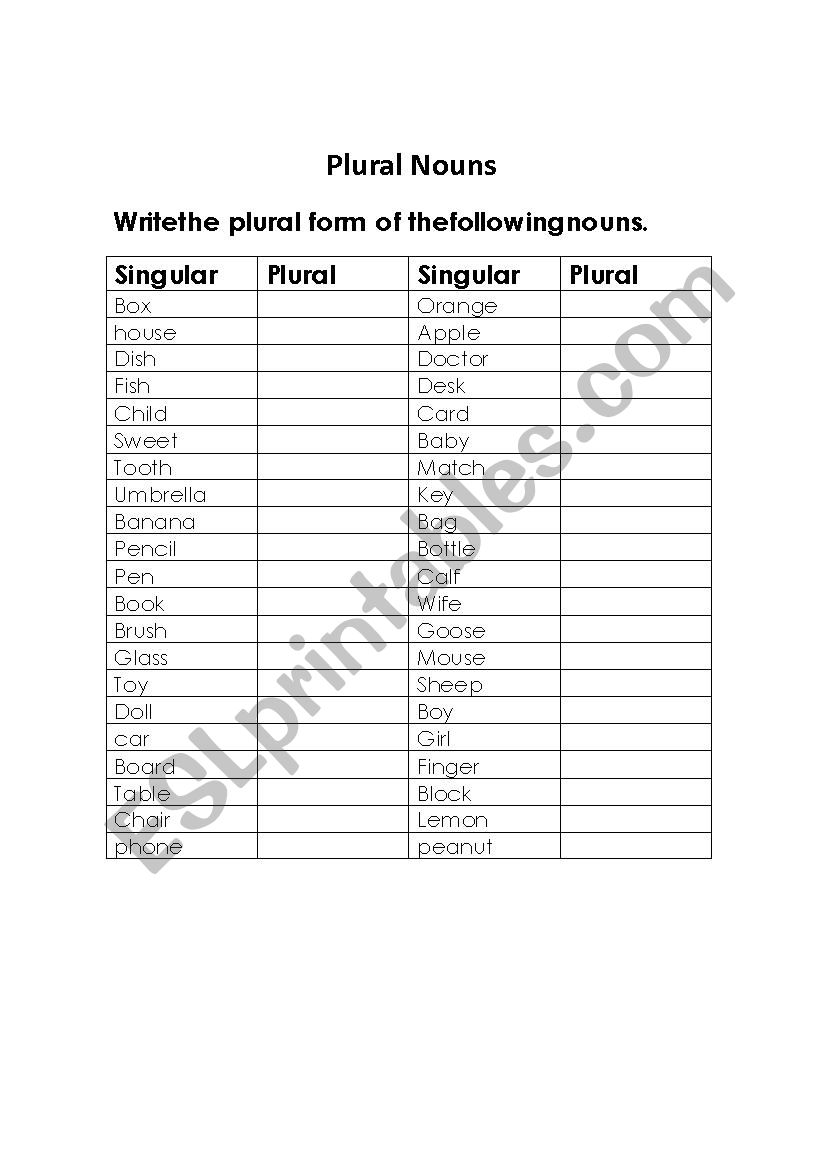 Plural worksheet