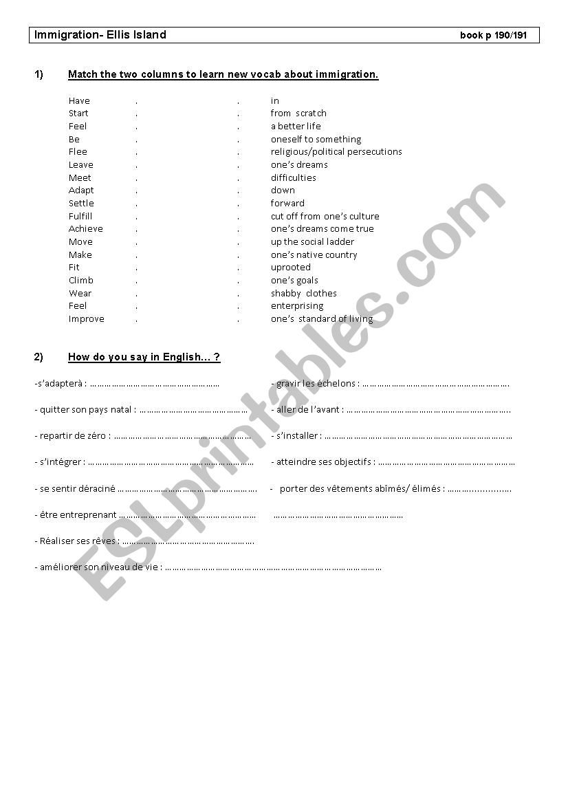 Vocabulary Immigration in the usa