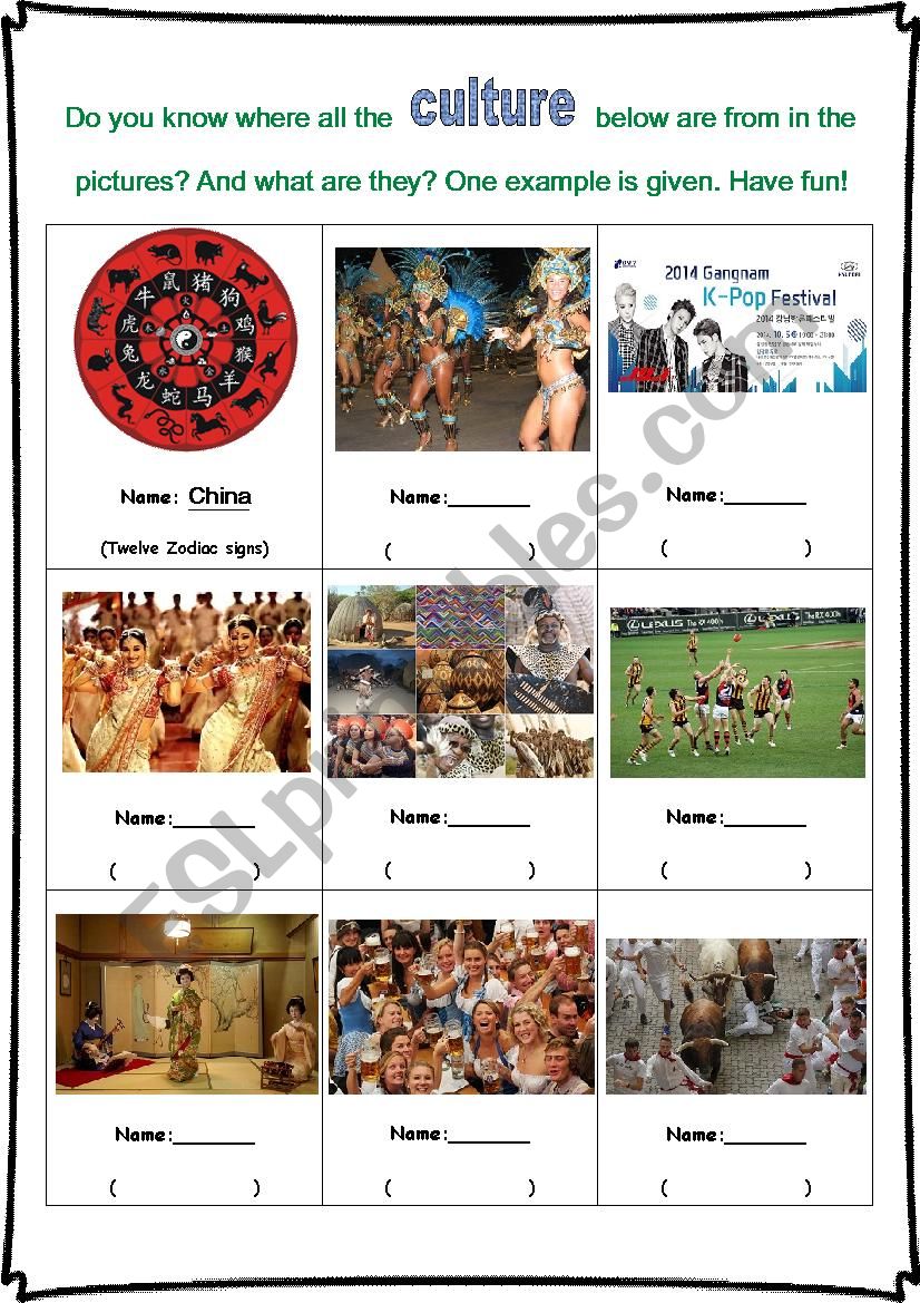 My Culture Worksheets