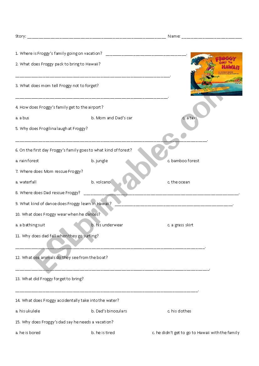 Froggy Goes to Hawaii worksheet